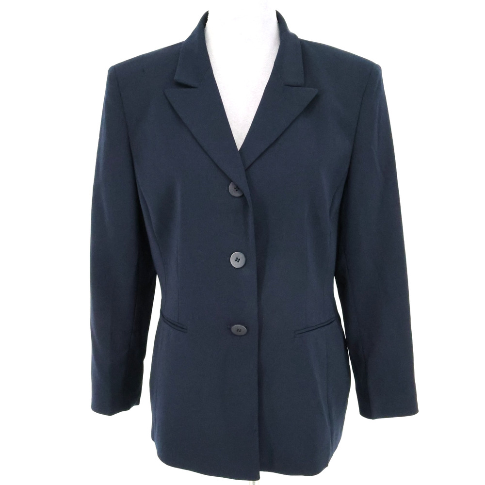Le Suit Essentials Jacket Petites 12P Navy Blue Lined Blazer Career Preppy